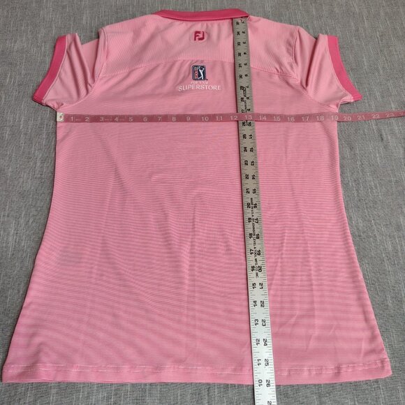 FJ Footjoy Shirt Womens Medium Pink White Striped Golf Polo First Tee PGA TOUR - Picture 7 of 11